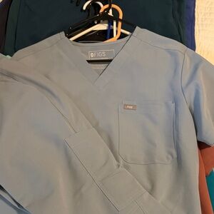 Figs Sky Blue V-Neck Scrub Top